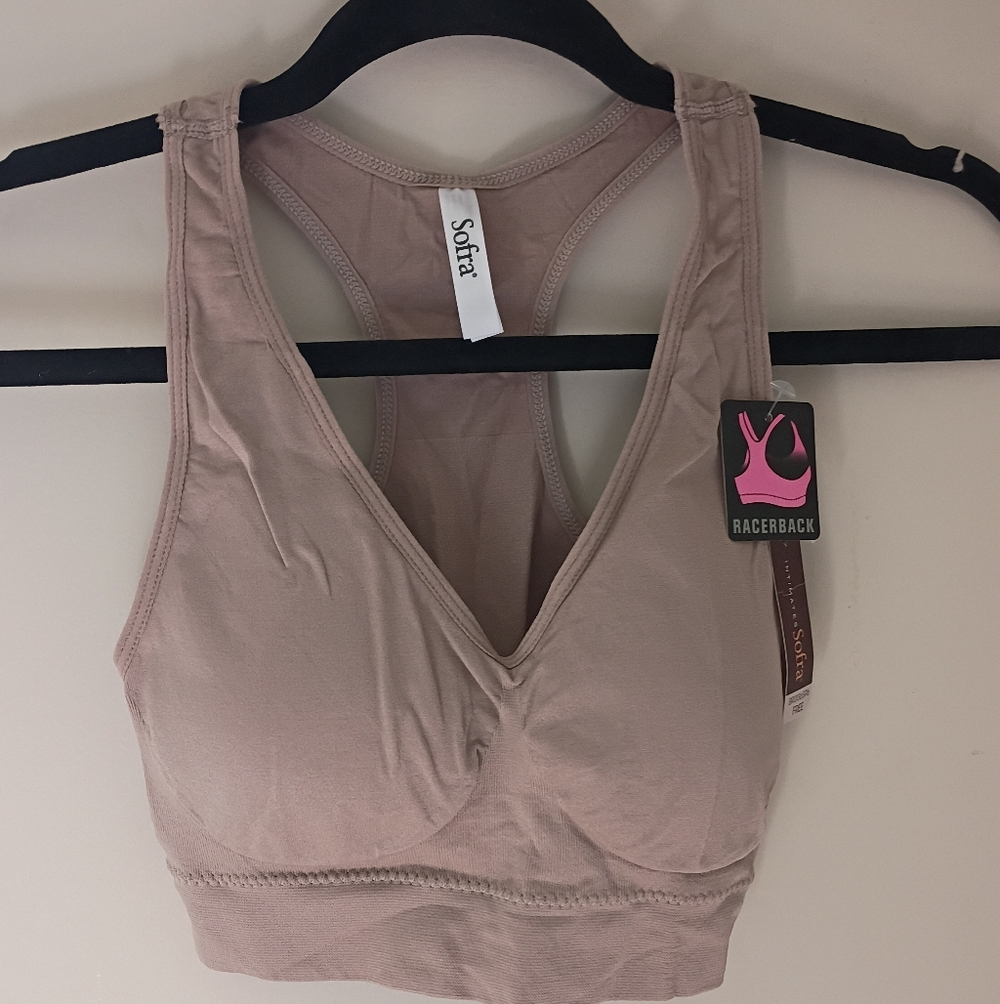 Sofra Women's Cream Racerback Sports Bra